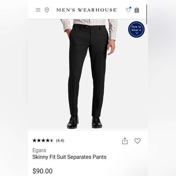 Egara Skinny Fit Suit Pant Black Size 30